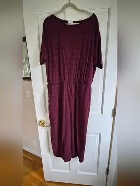 Garnet Hill Plum Elastic-Waist Midi Dress